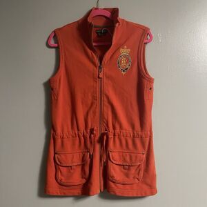 Ralph Lauren Jeans Embroidered Crown Crest Orange Vest VINTAGE Womens Medium